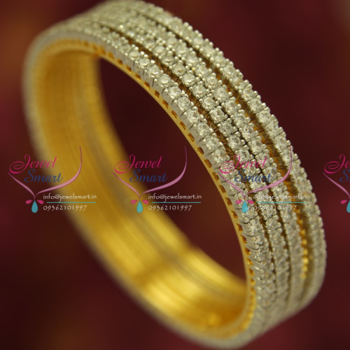 B5345S 2.4 Size 4Pcs AD White Sparkling Two Tone Bangles Gold Silver Plated
