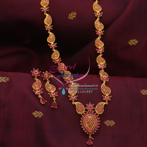 ADL0340 Indian Traditional Fashion Imitation Jewelry Mango Long Haar Necklace Ruby Earrings