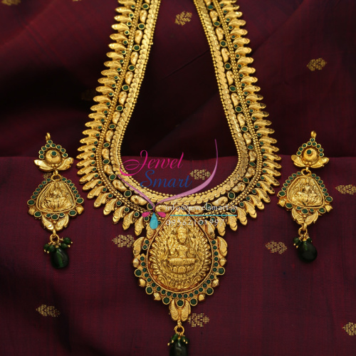 Temple Jewellery Indian Traditional Long Necklace Haaram Earrings Antique Gold Plated