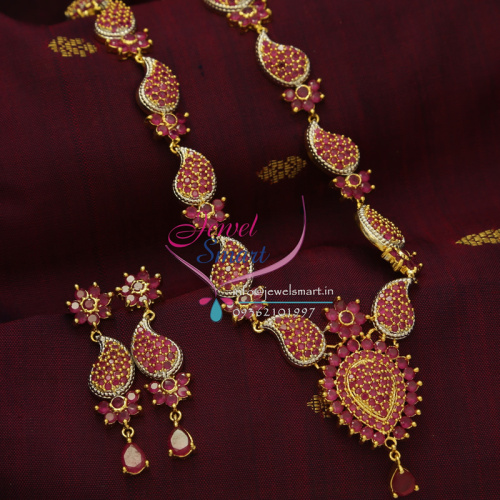 Indian Traditional Fashion Imitation Jewelry Mango Long Haar Necklace Ruby Earrings