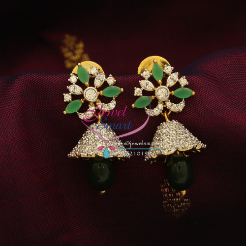 Gold Plated AD Semi Precious Stones Jhumka Earrings Indian Fashion Jewellery Online