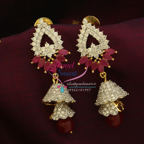 Gold Plated AD Semi Precious Stones Jhumka Earrings Indian Fashion Imitation Jewelry Online