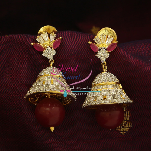 Gold Plated AD Semi Precious Stones Jhumka Earrings Indian Fashion Jewellery Online