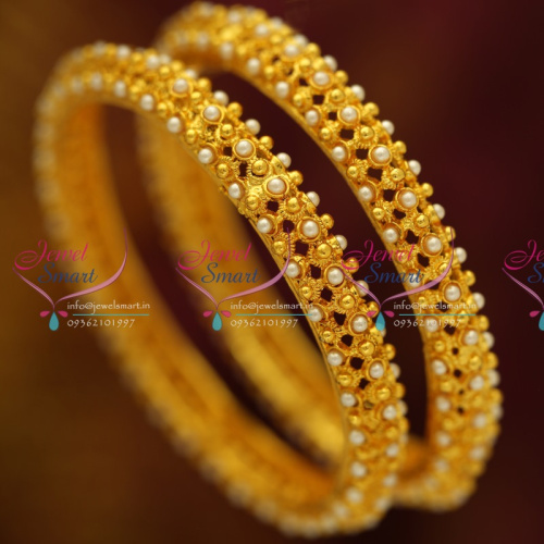 B0387 2.6 Size Synthetic Pearl Bangles High Gold Plating Fancy Low Price Jewellery