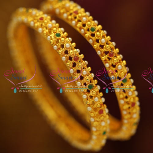 B0391 2.6 Size Synthetic Pearl Bangles High Gold Plating Fancy Low Price Jewellery 