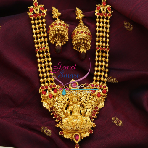 TNL0401 Temple Long Necklace Beads Mala Laxmi Pendant Indian Traditional Jewellery Jhumka Earrings