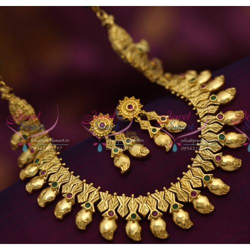 TNL0403 Indian Traditional Imitation Jewellery Mango Design Necklace Earrings Gold Plated
