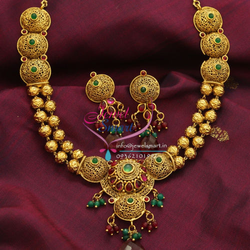 TNL0404 Temple Jewellery Indian Traditional Necklace Earrings Antique Gold Plated