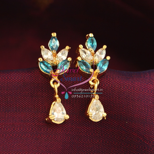 GPE0447 Gold Plated Screw Tops Blue White Colour Earrings