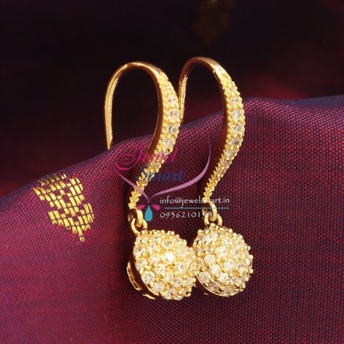 Fancy Hook Gold Plated Earrings American Diamond Stones