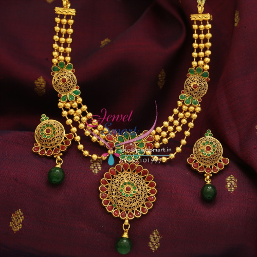 ANL0501 Antique Multi Line Fancy Beads Mala Side Pendant Mugappu Imitation Fashion Jewellery