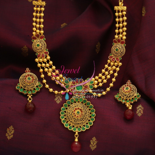 ANL0502 Antique Multi Line Fancy Beads Mala Side Pendant Mugappu Imitation Fashion Jewellery