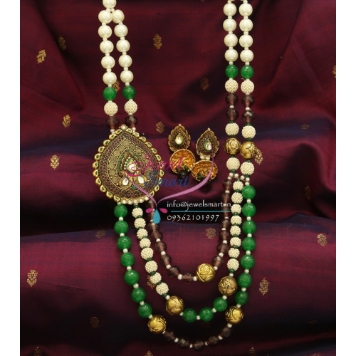 Beaded Necklace Pendant Jaipur Meena Balls and Synthetic Pearls