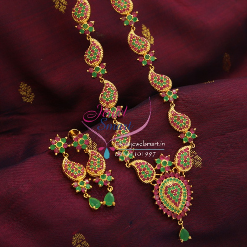 NL0554 Indian Traditional Fashion Imitation Jewelry Mango Long Haar Necklace Ruby Emerald