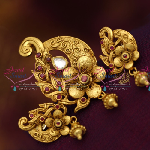 PS6812 Real Look Ruby Emerald Jadau Kundan Gold Design Pendant Set Antique Finish