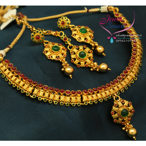 NL0652 Indian Imitation Fashion Jewelry Temple Kempu Stones Necklace Earrings