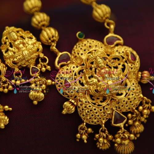 TNL0687 Temple Kemp Beaded Nagasu Nakshi Laxmi Pendant Jewellery Set