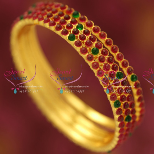 B0700 2.6 Size Kempu Temple Stones Bangles Gold Plated Traditional Indian Exclusive Design