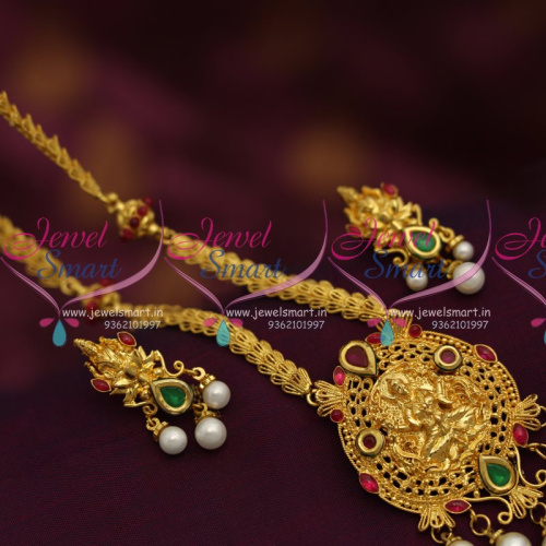 TNL0689 Gold Design Immitation Fashion Jewellery Nakshi Laxmi Temple Pendant Mango Long Haaram