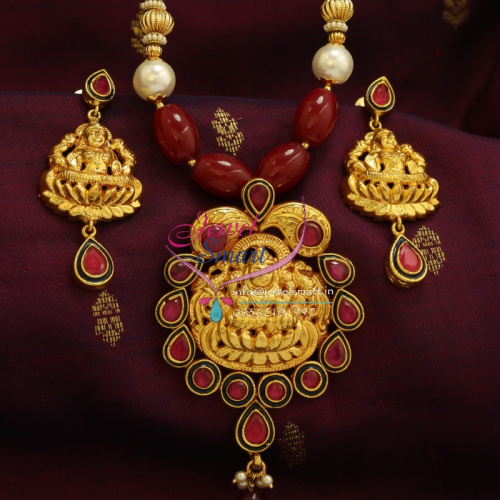 BN0691 Beaded Nakshi  Temple Pendant Earrings Gold Design Semi Precious Stones