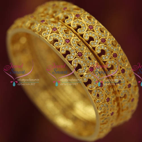 B5329S 2.4 Size 2 Pcs AD Ruby White Sparkling Broad Bangles Buy Online