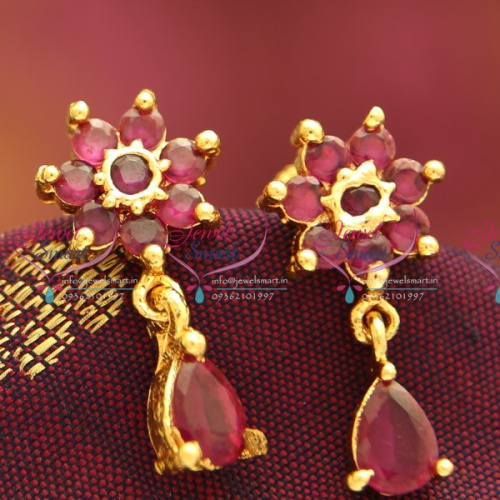 GPE0701 Screwback Ruby Floral Design Tops Earrings Traditional Design Jewellery