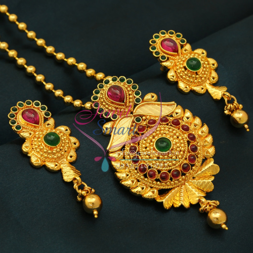 PS0712 Kempu Temple Gold Plated Pendant Earrings Fashion Imitation Jewelry