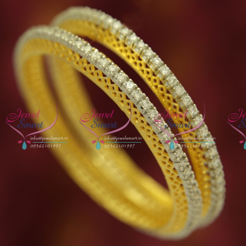 B5343B 2.8 Size 2 Pcs AD White Sparkling Gold Plated Bangles Buy Online