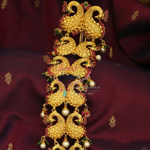 H0714 Hair Jada Indian One Gram Gold Nakshi Peacock Design Choti Hook Dulhan Bridal Jewellery