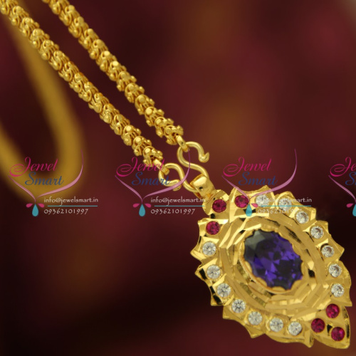 CS5323 Purple Pendant Chain South Indian Traditional Jewellery American Diamond Gold Plated Handwork