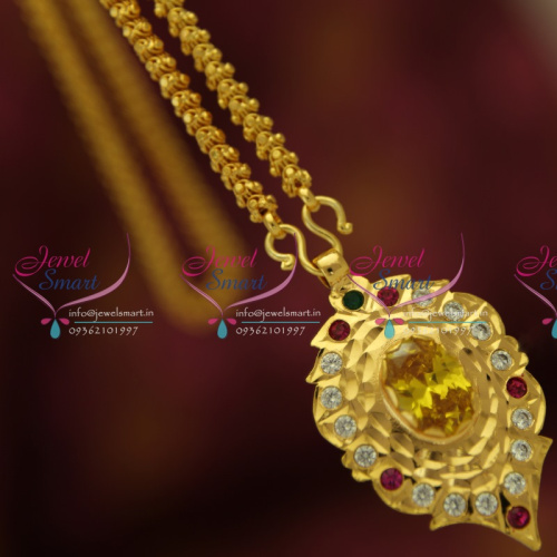 CS5321 Yellow Pendant Chain South Indian Traditional Jewellery American Diamond Gold Plated Handwork