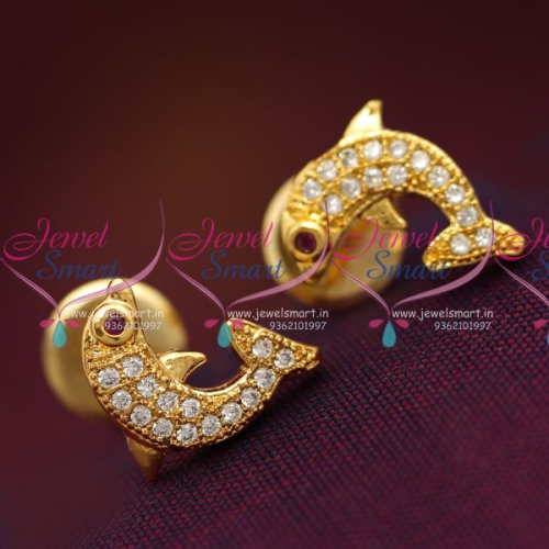 E0759 Fancy American Diamond Dolphin Fish Design Earrings Gold Plated Buy Online