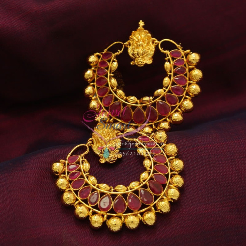 E0770 Temple Broad Earrings Ram Leela Ruby Beads Design Online Exclusive
