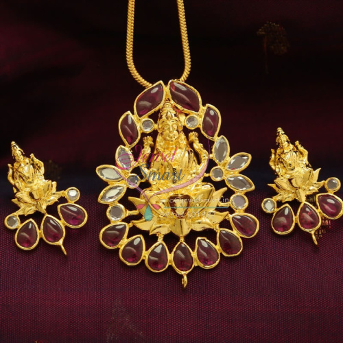 PS0776 Laxmi Temple Kempu Pendant Earrings Gold Plated Traditional Jewellery