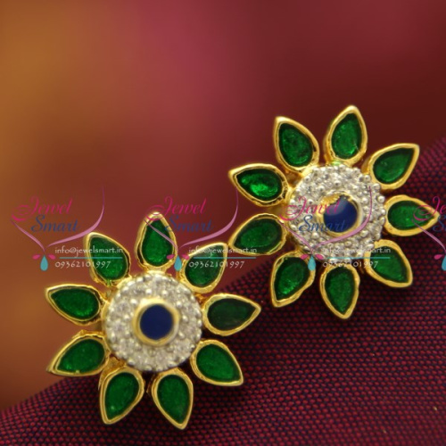 E0784 Fancy American Diamond Meenakari Colour Sparkling Earrings Floral Design