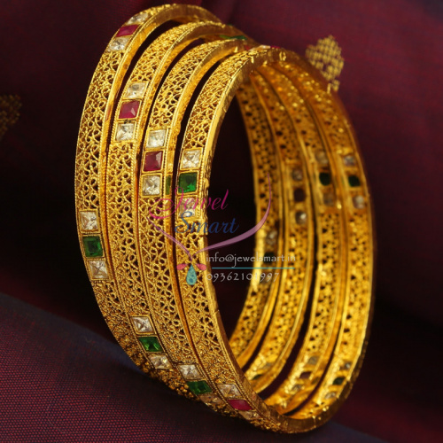 B0792B 2.8 Size Gold Design 4 Pieces Delicate Multi Colour Bangles Online Offer Price 