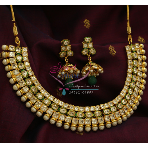 NL0799 American Diamond Sparkling Stones Pearl Antique Necklace Exclusive Online