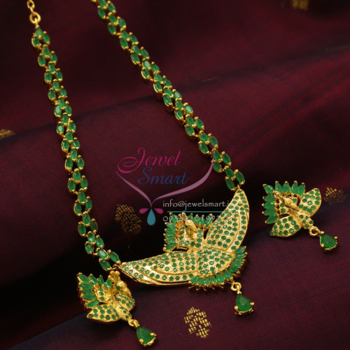 ADL0810 Emerald Embossed Peacock Gold Design Quality Fashion Jewellery Online