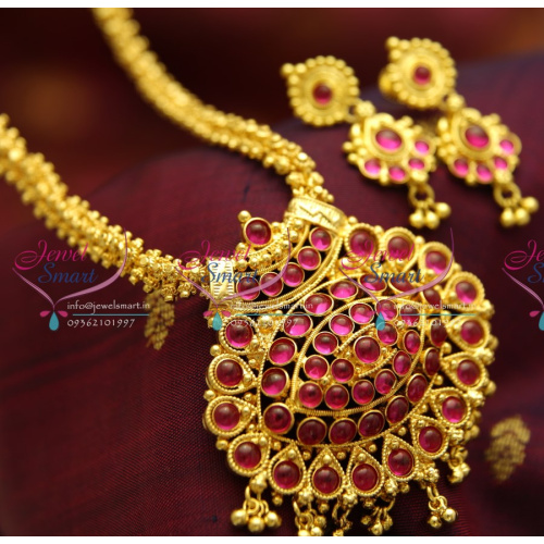 NL0811 Fancy Chain Kemp Pendant Screw Lock Earrings South Indian Fashion Jewellery Online