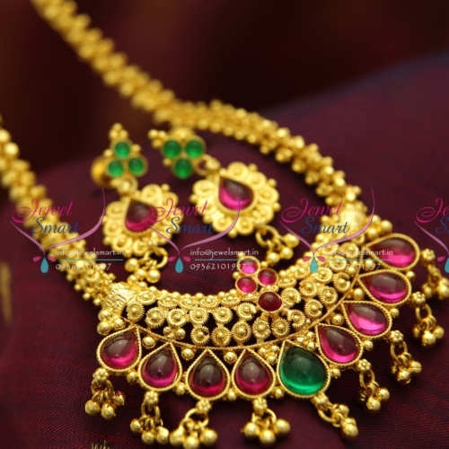 NL4617 Fancy Chain Kemp Pendant Screw Lock Earrings South Indian Fashion Jewellery Online