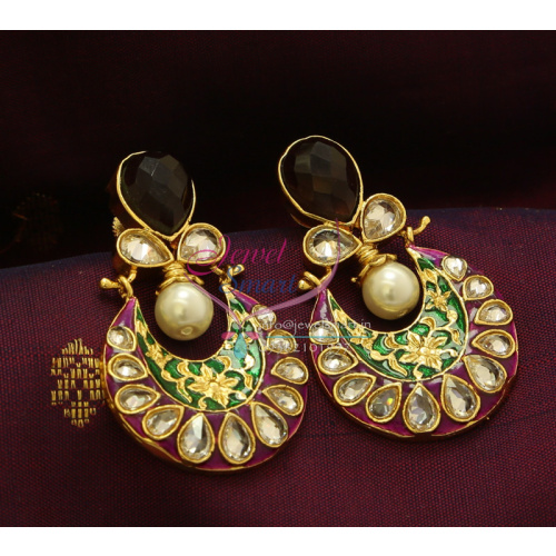 ER0817 AD Earrings Purple Green Colour Pearl Drops Meena Work Fashion Jewelry Online