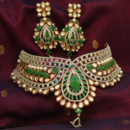 CH0820 AD Emerald Kundan Pearl Grand Choker Wedding Low Price Dulhan Jewellery Online