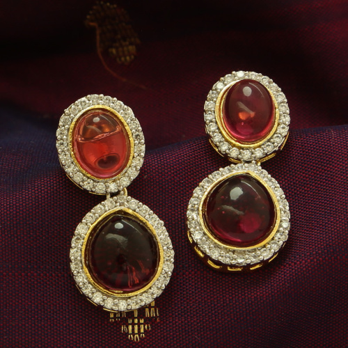 ER0827 Cabution Red and AD Stones Earrings Quality Imitation Jewellery Online