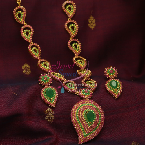 NL0843 Mango Gold Design Full Ruby Emerald Semi Precious Traditional Ethnic Jewellery Online