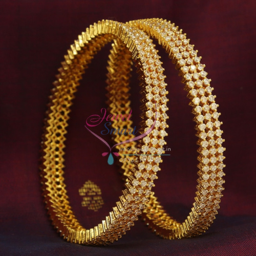 B0856 2.6 Size American Diamond Gold Plated Bangles 3 Line Real Look Finish Online