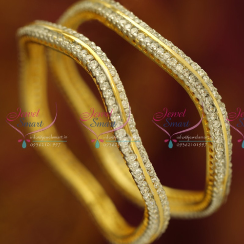 B6072S 2.4 Size 2 Pcs AD Twisted Design Gold Silver Plated Bangles Buy Online