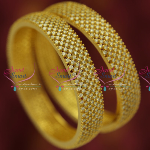 B5342S 2.4 Size 2 Pcs AD White Sparkling Gold Plated Stone Broad Bangles Buy Online