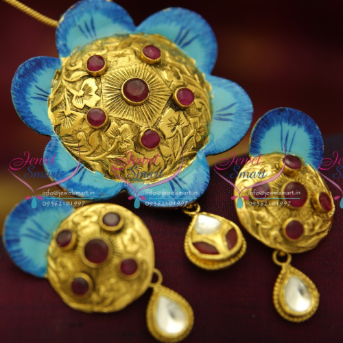 PS0959 Antique Hand Painting Beautiful Real Look Intricate Floral Design Pendant Set