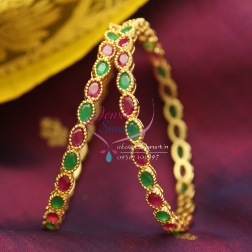 B0980S 2.4 Size Ruby Emerald Traditional Bangles Gold Plated Party Wear Online