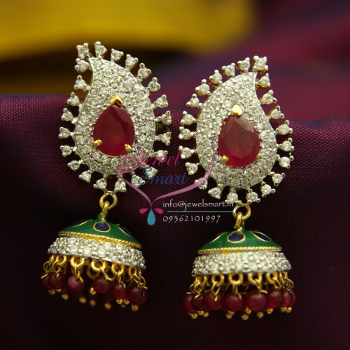 J1005 CZ Ruby Jhumka Blue Green Meena Color Beads Drops Indian Quality Fashion Jewelry Online 